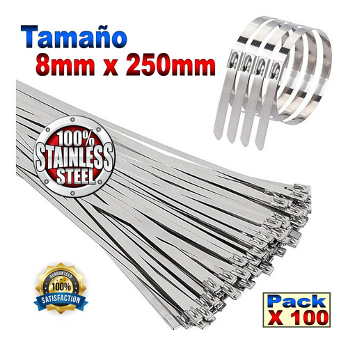 Pack De 100 Tirrap De Acero Inoxidable 8mm X 250mm Trípoides