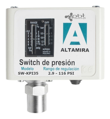 Interruptor Swich De Presión Kpi Alta Presión Altamira 2.9-116 Psi Conexión 1/4  Rosca Npt Hembra Sw-kpi35