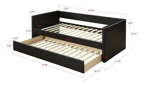 Imagen 9 de 10 de Cama Abatible, Hermosa Cama Canguro Tacto Piel Negro, Daybed