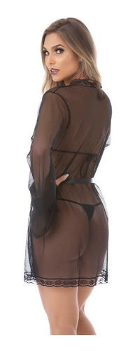 Imagem 2 de 2 de Robe Curto Tule Rendado Amareto