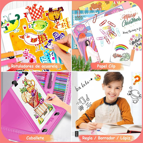 Set De Arte Profesional 208 Piezas,kit De Dibujo Colores