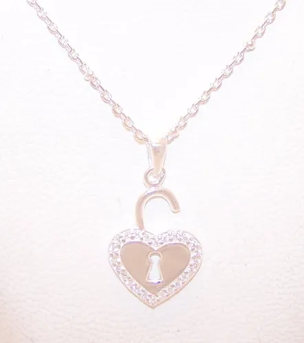 comprar Conjunto Corazón Plata 925 C\u002F Cubic Llave + Cadena Espejito