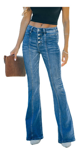 Jeans Acampanados De Moda De Estiramiento Alto Para Mujer