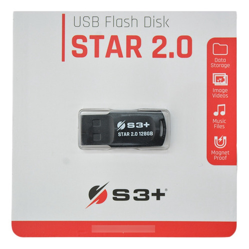 Pen Drive S3+ Star 2.0 Usb Flash Diks 128gb Preto Liso