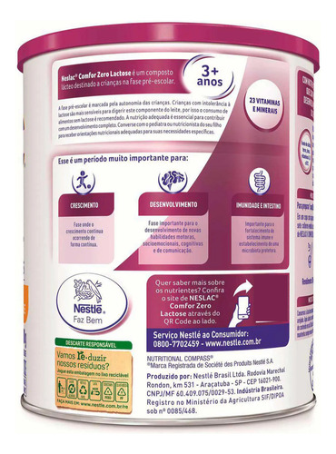 Composto Lácteo Neslac Comfor Zero Lactose 700g Nestlé Sem Sabor