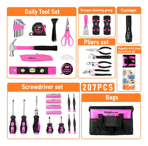 Juego De Herramientas Thinkwork Lhts-034 Rosa, 207 Piezas
