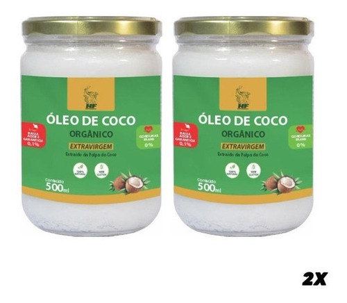 Imagem 1 de 3 de 2x Oleo De Coco 500ml Orgânico Extravirgem Hf Suplements