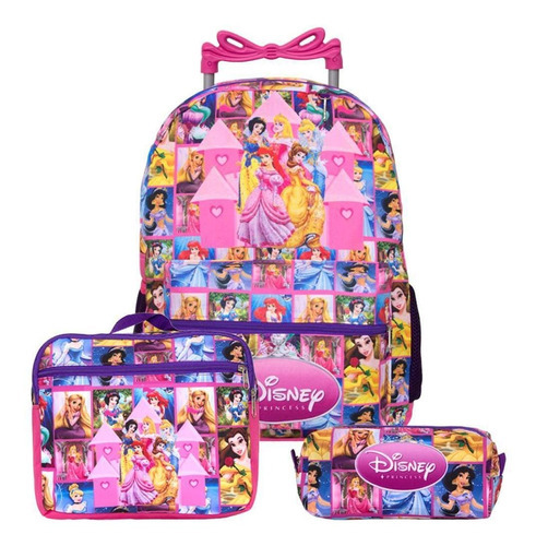 Mochila Feminina Escolar De Rodinha Princesas Com Lancheira