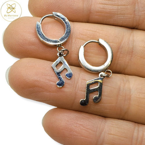 Imagen 4 de 6 de Aros Acero Quirurgico Cardinal Argolla Letra Musical 14 Mm