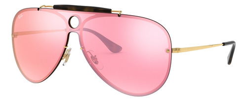 Anteojos de sol Ray-Ban Blaze Shooter Standard con marco de metal color polished gold, lente pink espejada, varilla polished gold de metal - RB3581N