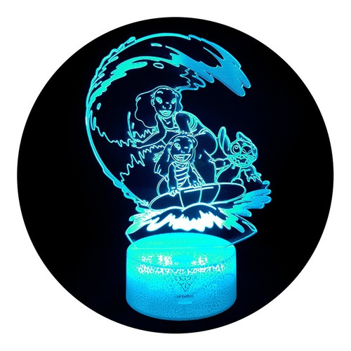 Lampara 3d Lilo Y Stitch Surf Base Grieta + Control