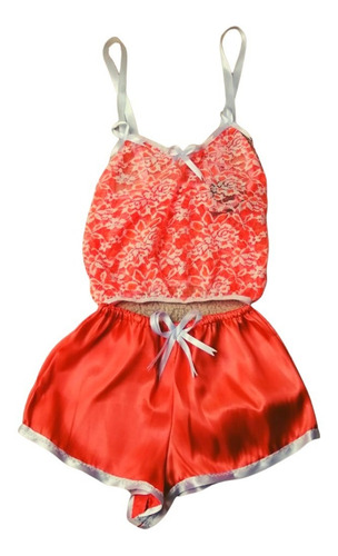 Pijama De Satin Y Encaje Para Dama