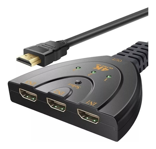 Switcher Hdmi 4k 3 Entradas 1 Salida Cable Flexible