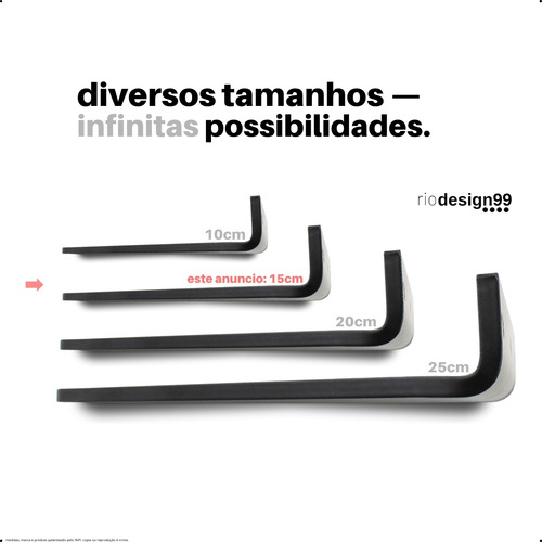 15cm - Mão Francesa Cantoneira Preta Reforçada - Rio Design99 - Ferro Aço Suporte Para Prateleira Resistente Industrial Prateleira Madeira Bancada Estante Triangular S16