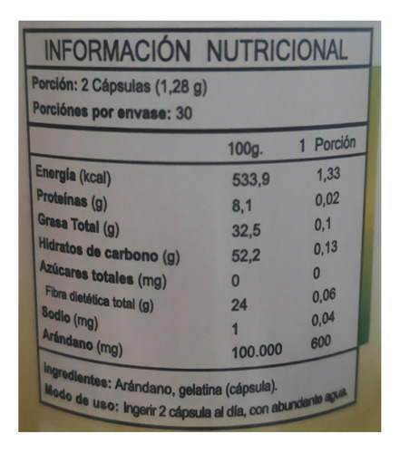 Arándano 60 Cáps 500mg Antioxidante Depurativo Tónico Sabor Natural FNL