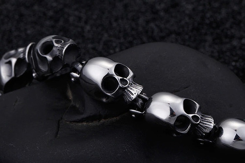 Pulsera 8 Calaveras Acero Inoxidable Acabado Brilloso Biker Largo 20 Cm