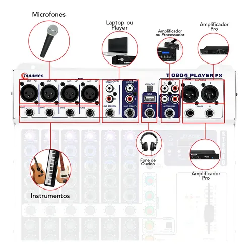 Mesa De Som Taramps 8 Canais Player Multicolor T0804 Mixer T 0804