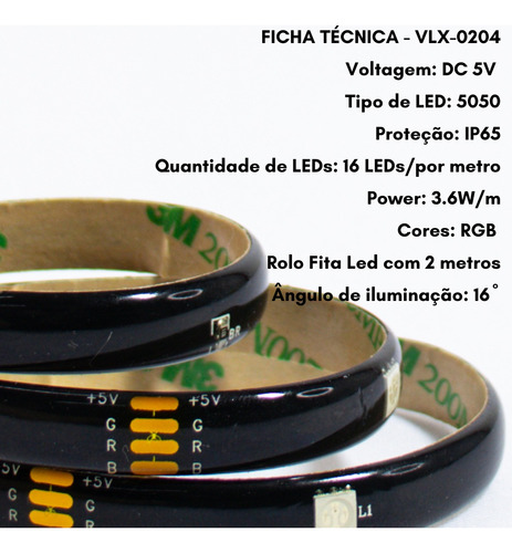 Fita Led Ultra Rgb Com Sensor Ritmitco 2 Metros Com Controle