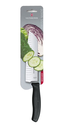 Cuchillo Santoku Swiss Classic Color Negro, En Blister. Hoja