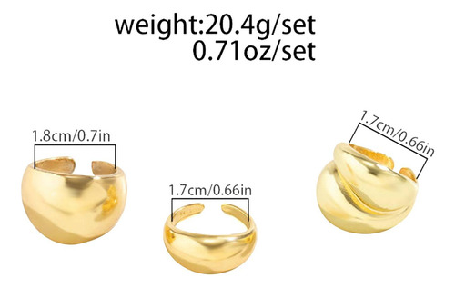 3 Uds Anillos Abiertos Anillos De Mujer Moda Geométrica Oro