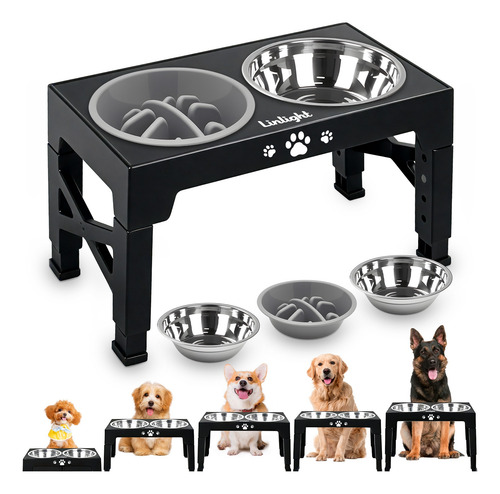 Comedouro Lento Cachorro Duplo Pet Regulável Com 3 Tigelas