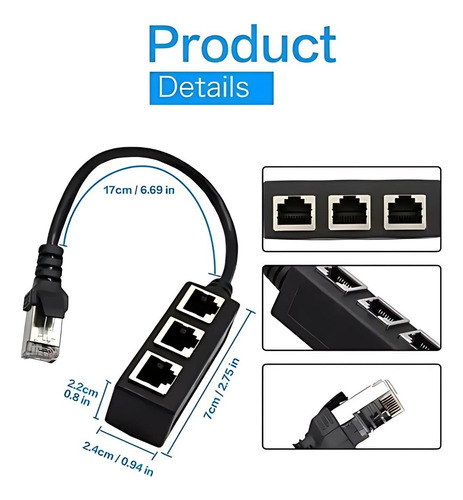 Rj45 1 A 3 Puertos Ethernet Lan Divisor De Red Extensor