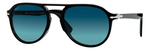 Óculos de sol polarizados Persol La Casa de `Papel PO3235S 55, cor preto armação cor preto, lente azul degradada