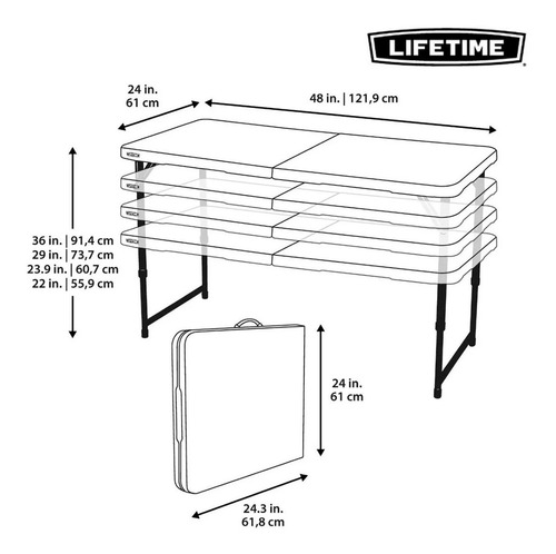 Imagen 2 de 10 de Mesa Plegable Camping Lifetime 120 Cm Multiuso Regulable