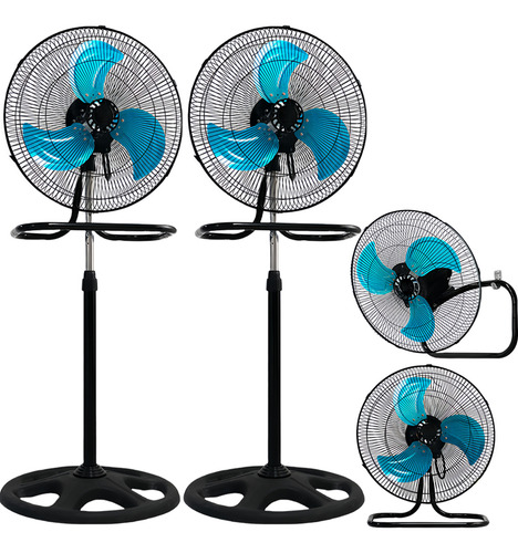 2 Pcs Ventilador Metálico 3 En 1 De Pie,85w,127v,Ventilador De Pedestal Estructura Azul Aspas,Diámetro 50cm 60hz Frecuencia Material de las aspas Metal,Pared 18in,3 Velocidades