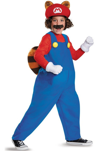 Disfraz Para Niño Mario Mapache Talla Medium 7-8 Halloween