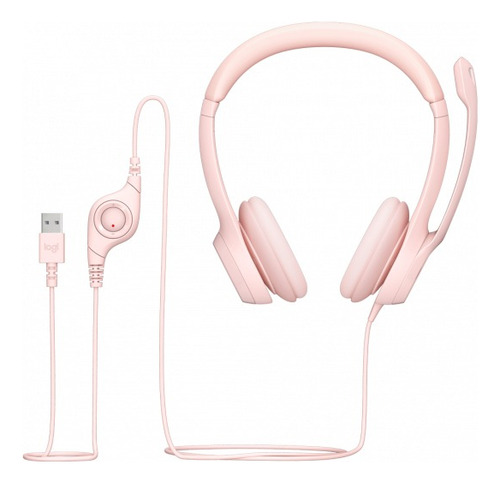 Fone De Ouvido Com Fio Usb H390 Rosa Logitech Luz Nude