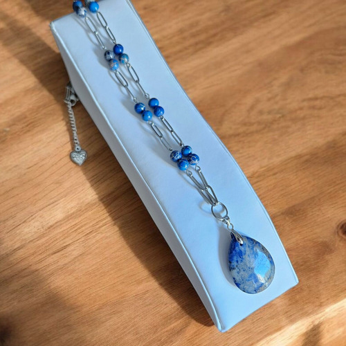 Piedra Energética Jaspe Imperial Azul Collar Y Dije