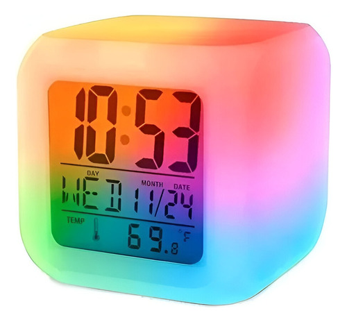 Reloj Despertador Cubo Luminoso Digital 6 Colores Led 