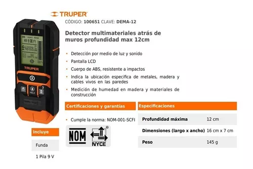 Detector de materiales detrás de muros, profundidad máx 12cm, Herramientas,  100651