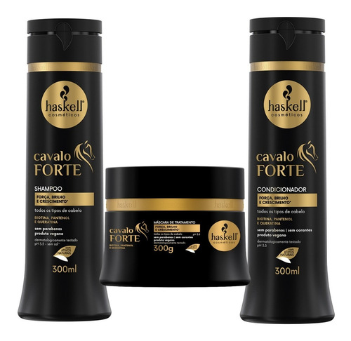 Kit Cavalo Forte 300ml Shampoo Condicionador Máscara Haskell