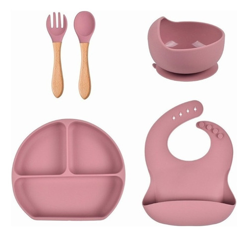 Baby Food Kit Silicona Plato, Babero, Tenedor Y