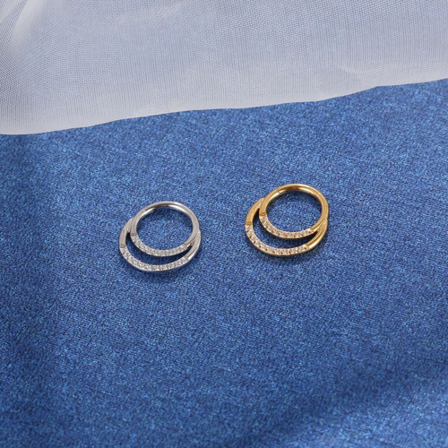 Piercing Argola Segmento Aço Pvd Zircônia Cravejada Duplo