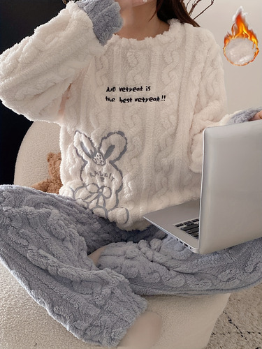 Conjunto De Pijama Polar De Invierno Para Mujer, Ropa De Hog