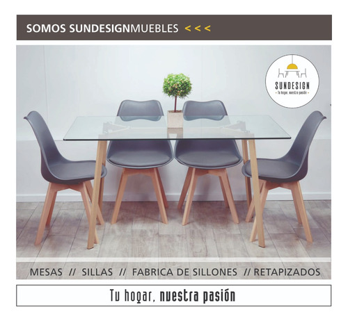 Mesa De Vidrio Templado Comedor Rectangular Patas Negras