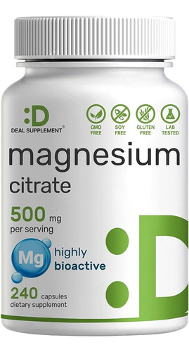 Citrato De Magnesio 500 Mg 240 Capsulas Deal Suplement