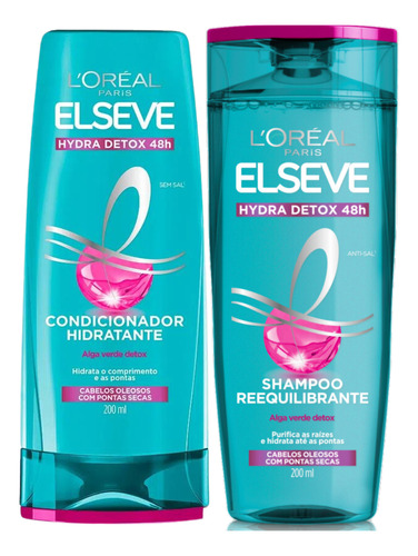  Kit Shampoo E Condicionador Elseve Hydra Detox 48h 200ml