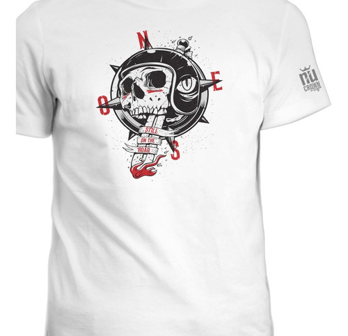 Camiseta Estampada Craneo Motociclista Inp Hombre Ink 