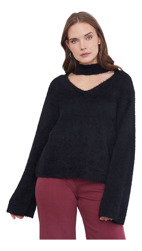Sweater Mujer Cut Out Escote Negro Corona