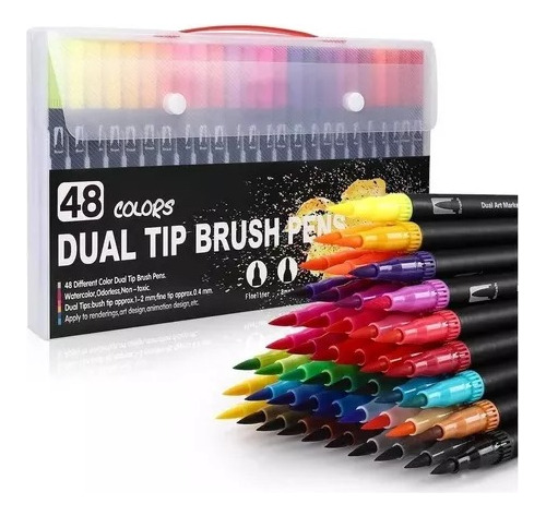 48 Colores Marcadores Plumones Punta De Pincel Dual Brush