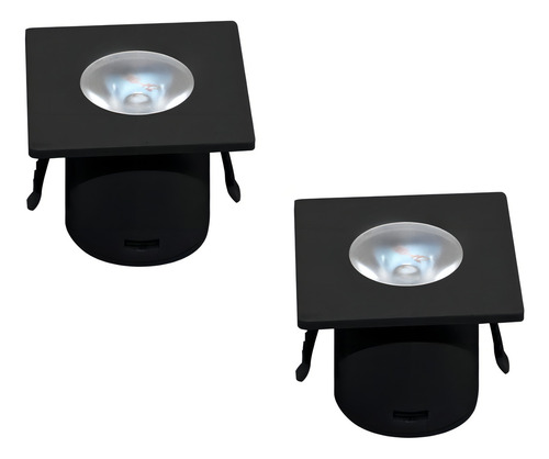 Kit 2 Mini Spot Led Quadrada 1w 3000k Preto Moveis Biv Kian