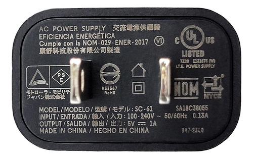 Cargador Motorola Original G6 Play E6 E7 Plus G8 Power Lite Negro