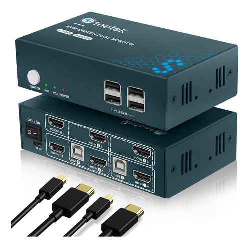 Steetek Conmutador Usb 2.0 Kvm Dual Monitor Hdmi 2 Puertos,