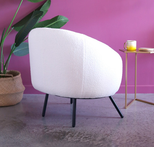 Zamibia Silla Sillón Celine Tapizado Boucle Living Moderna Estructura De La Silla Hierro Negro Pintado Al Horno Asiento Crema