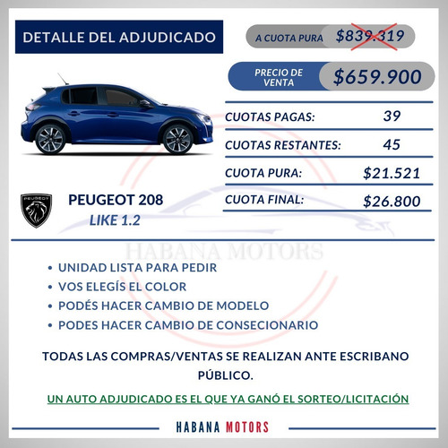 Peugeot Nuevo 208 Like Adjudicado Anticipo 659.900 Y Cuotas