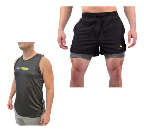 Combo! Musculosa Deport + Short Hombre Microfibra Con Calza